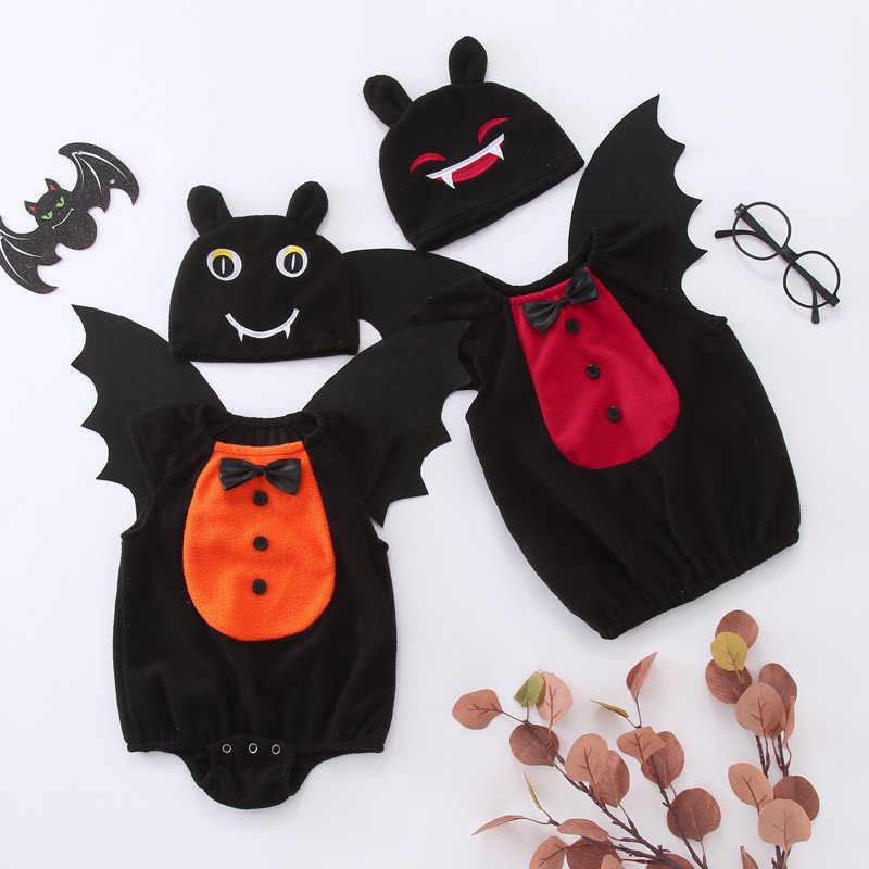 Black 18-24 Months Toddler Halloween Romper Set with Wing Hat 3PCS