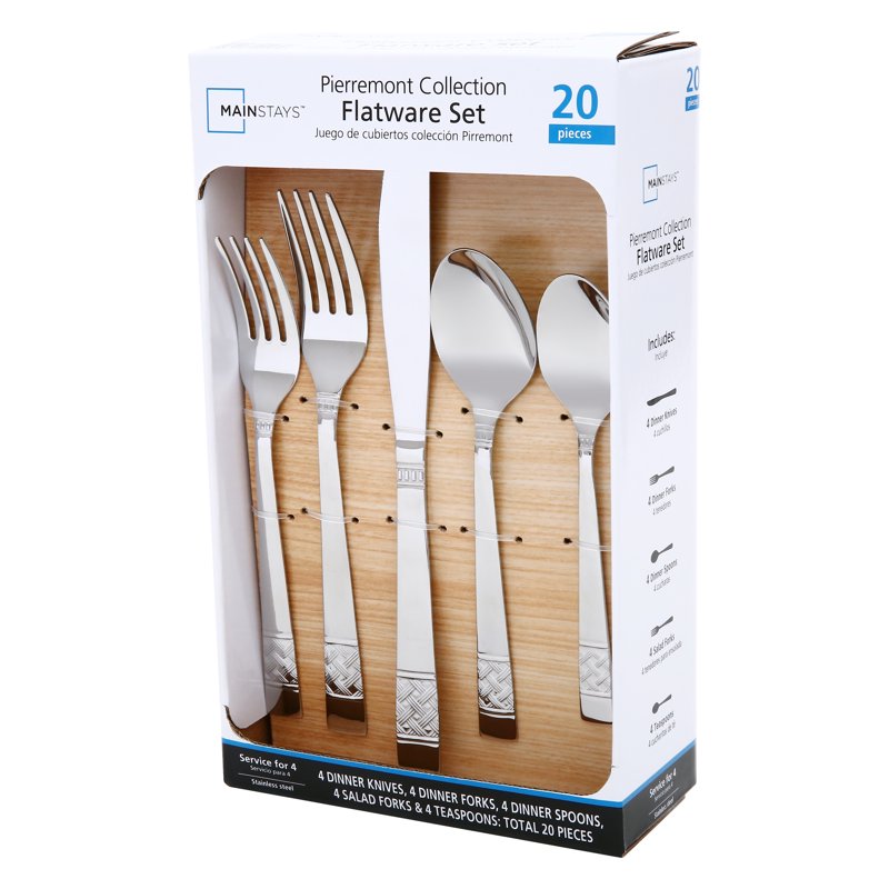 20 Piece Polished Stainless Steel Flatware Set - 6 Pack
