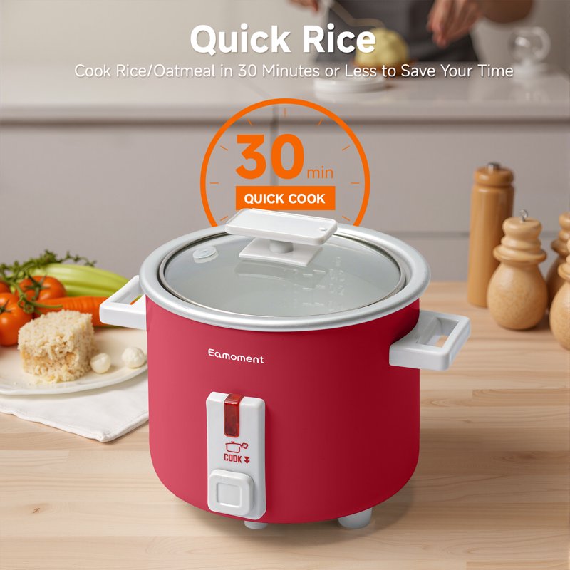 1.5 Quart Mini Rice Cooker with Non-Stick Insert - Red