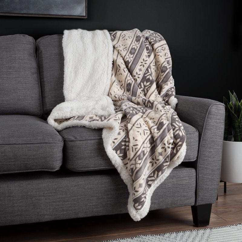 Gray and White Snowflake Fleece Blanket 50x60-Inch Machine Washable Throw