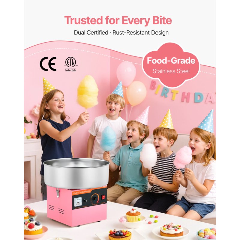 Electric Cotton Candy Machine - 1000W Floss Maker with 15-inch Bowl