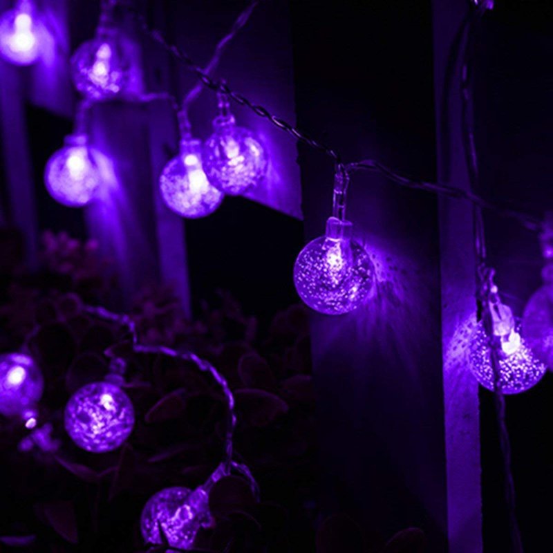 7M Purple Solar Crystal Ball String Lights Waterproof 8 Mode Globe Fairy Lights