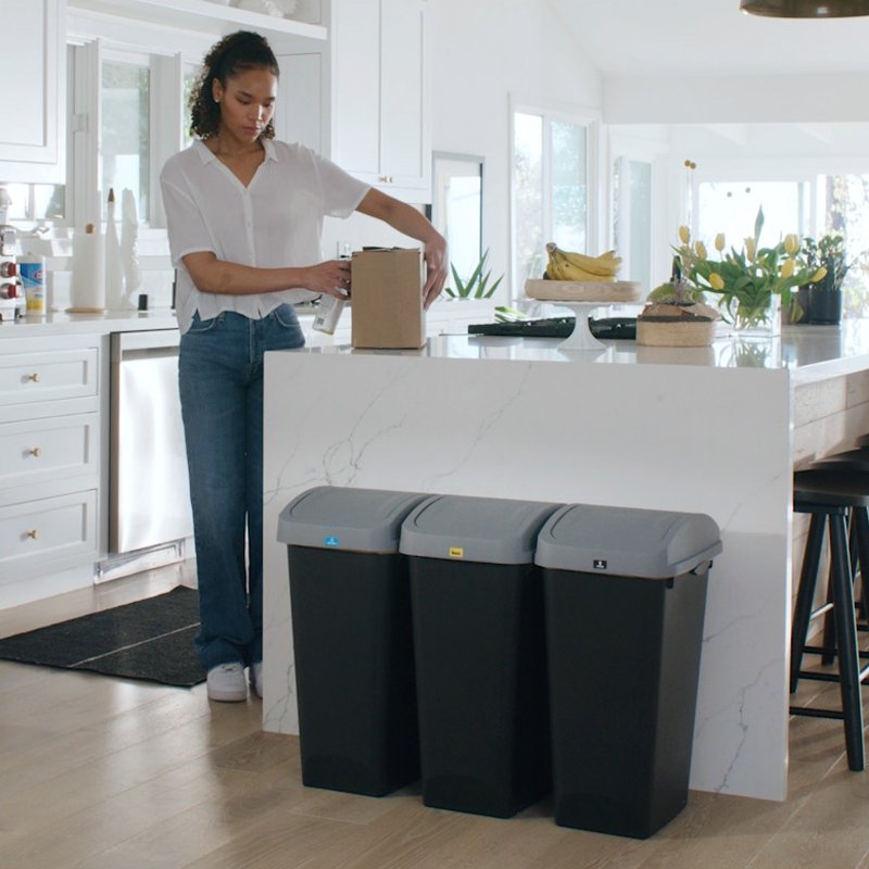 12 Gallon Trash & Recycling Bin with Swing Top Lid - 3 Pack