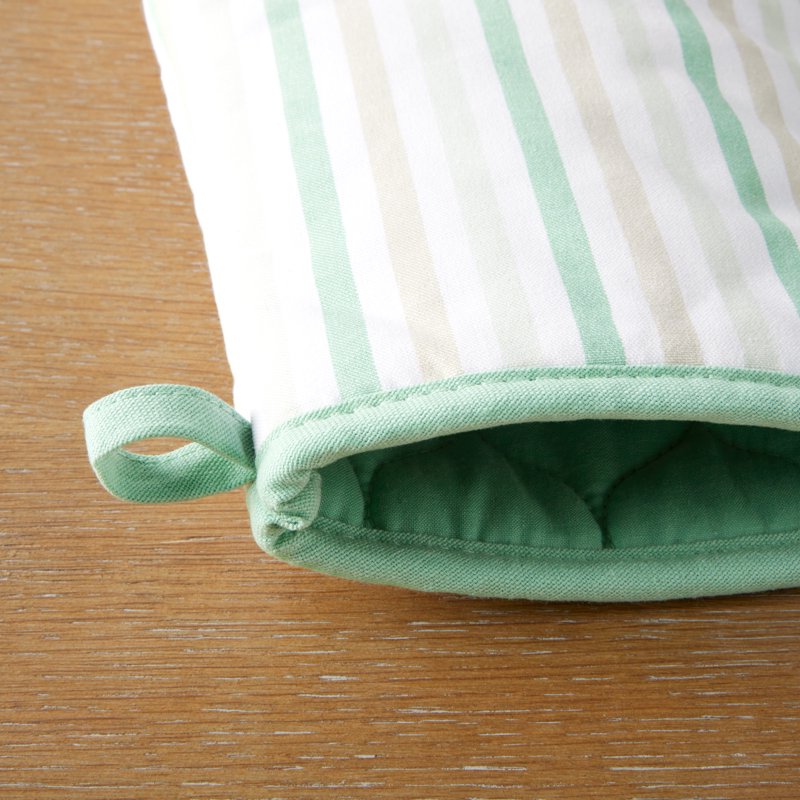Daisy Stripe Oven Mitt Set 2-Pack - Green, 7" x 13"