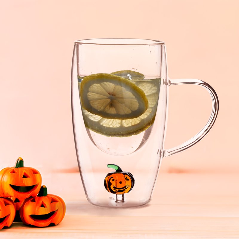 Coffee Glass Mug - Pumpkin - Double Wall Borosilicate Glass