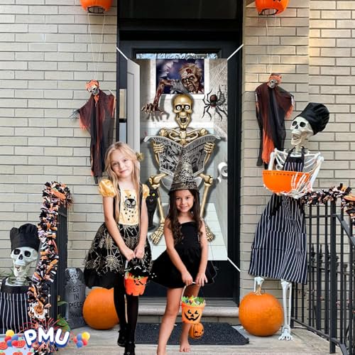 PMU 3-Piece Halloween Bathroom Door Cover Set - Skeleton and Spooky Decor