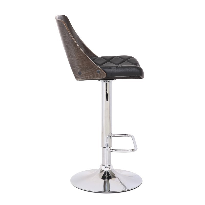 Adjustable Swivel Bar Stool - Modern Wood Seat with Diamond Quilted Finish, Weathered Oak & Gray Wood/Black