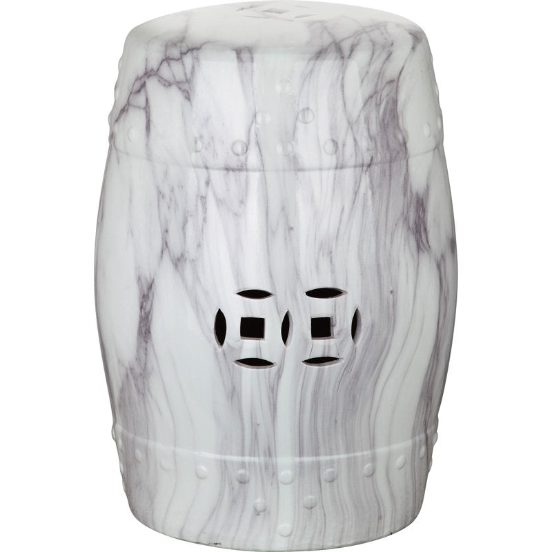 Ceramic Jade Swirl Garden Stool - White Accent Piece