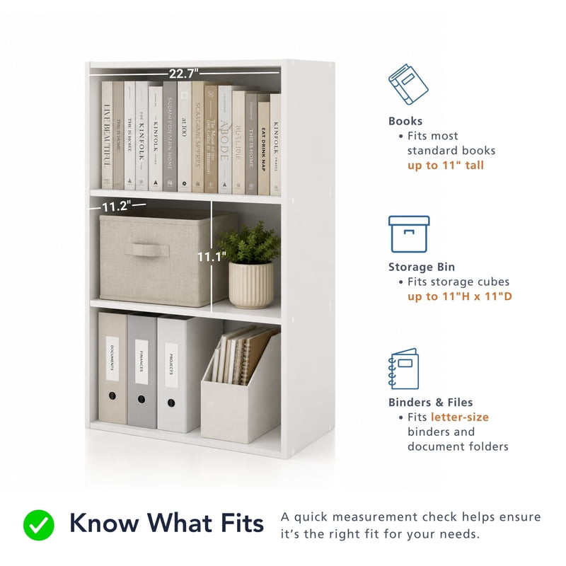 Stackable 3-Shelf Bookcase - Modern Design, Multiple Colors