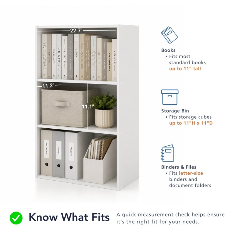 Stackable 3-Shelf Bookcase - Modern Design, Multiple Colors