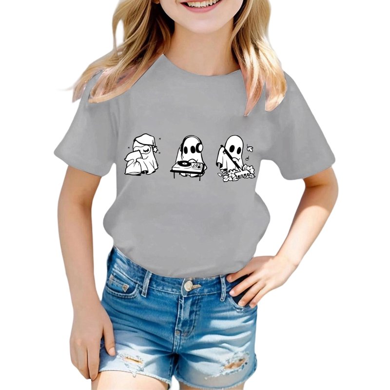 Kids Halloween T-Shirt Boys Girls Z11-Grey 4-5 Years Fun Costume Top