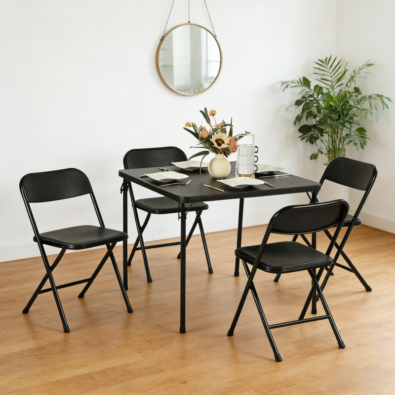 34-Inch Square Folding Table - Portable Black PVC Top
