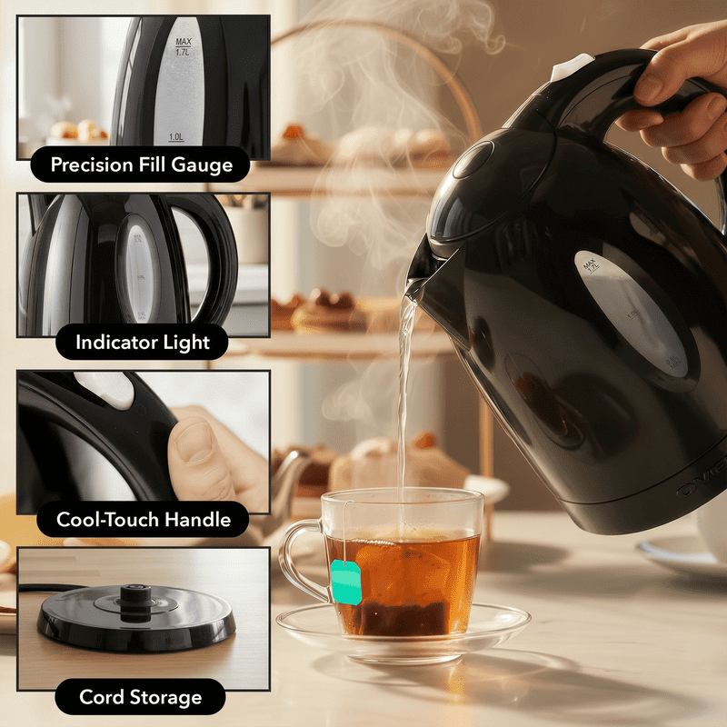 Electric Kettle 1.7L - Fast Boiling 1100W, Black, BPA-Free