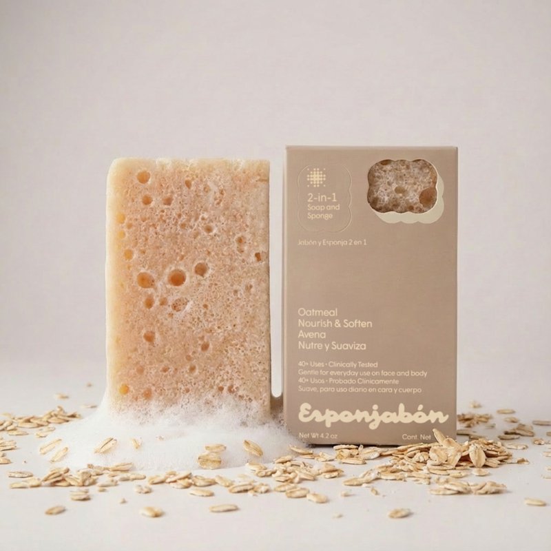 Oatmeal Soap Sponge - 2-in-1 Exfoliating Bath Sponge - 4.2 oz