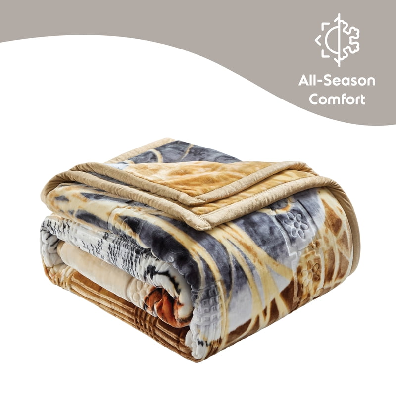 Queen Size Korean Mink Fleece Blanket - Tiger Reversible Heavyweight Bed Throw