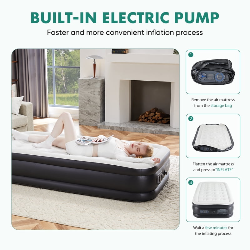 Queen Size 22-Inch Air Mattress with Built-In Pump - Inflatable Bed for Home & Travel - Gianna Variation Queen 22 in