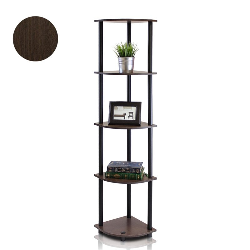 Furinno Turn-N-Tube 5-Tier Corner Display Rack - Dark Brown & Black