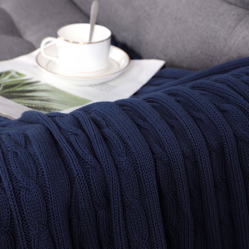 Cotton Cable Knit Throw Blanket - Navy Blue, 51" x 59"