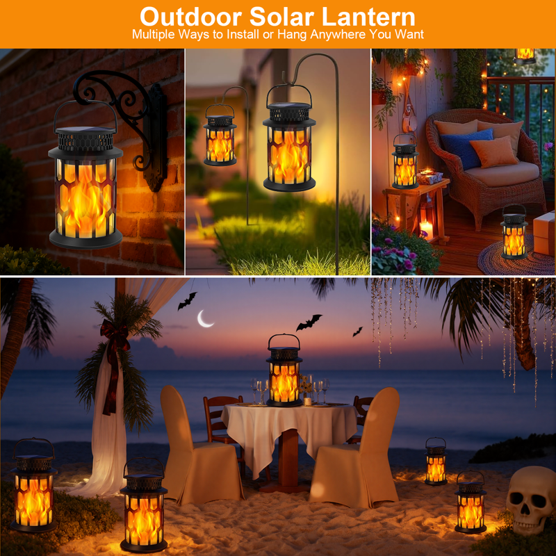 Solar Lanterns Outdoor Flickering Flame Garden Pathway Lights - Yard Patio Decor