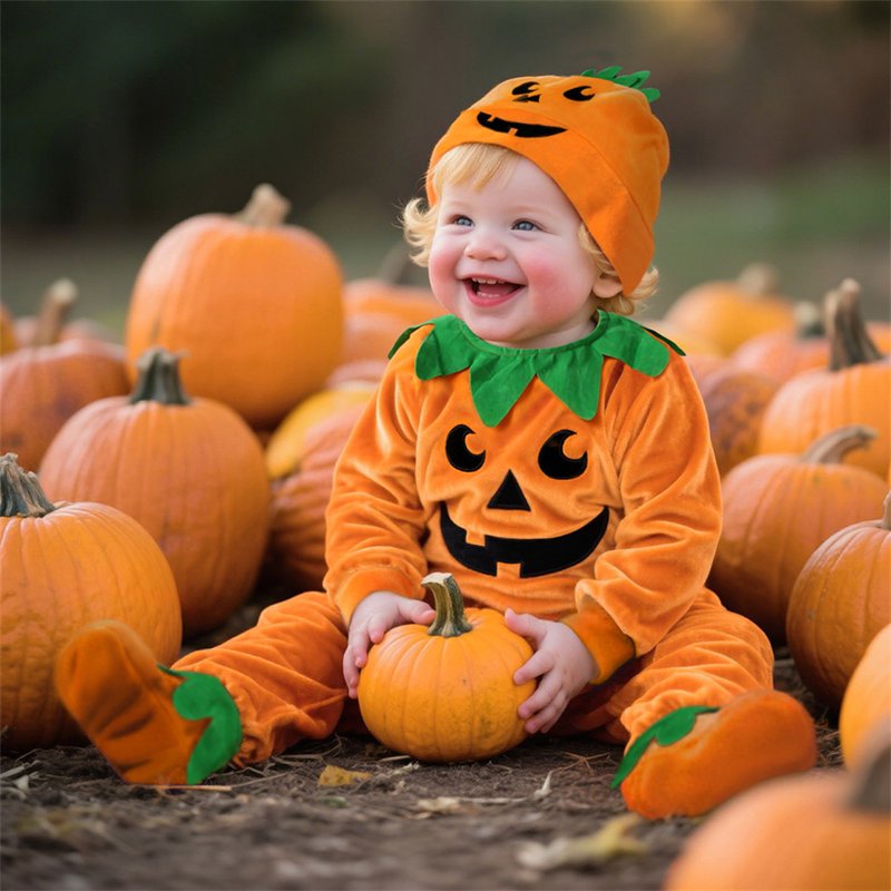 Baby Halloween Pumpkin Costume Set 3PCS Unisex Outfit with Hat & Socks - 18-24 Months