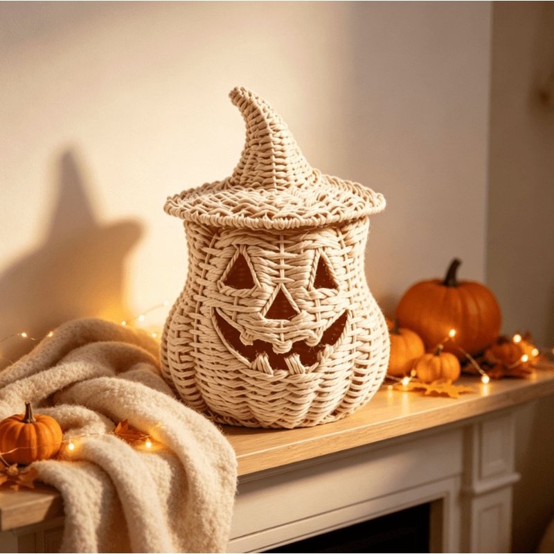 Halloween Artificial Seaweed and Pumpkin Decor - Beige, 11 Inch - Festive Home Party Centerpiece