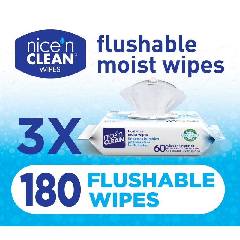 Flushable Wet Wipes, Plant-Based Septic Safe Bathroom Wipes, 180 Count