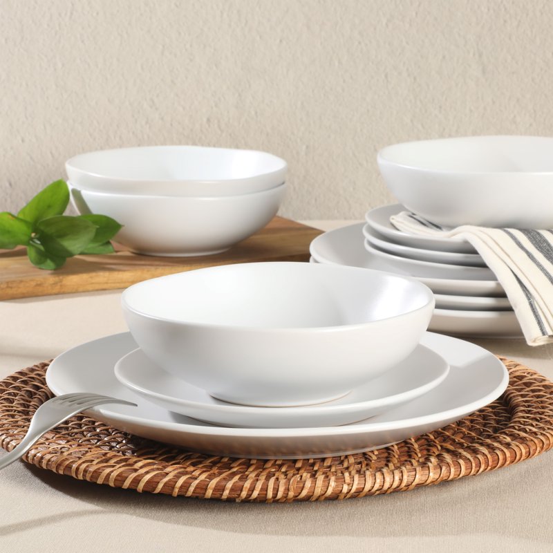 Matte White Stoneware Dinnerware Set - 12-Piece Collection
