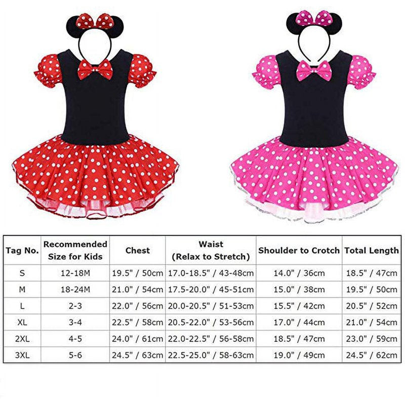 Toddler Girls Polka Dot Tutu Dress with Mouse Ear Headband - Rose 3-4Y