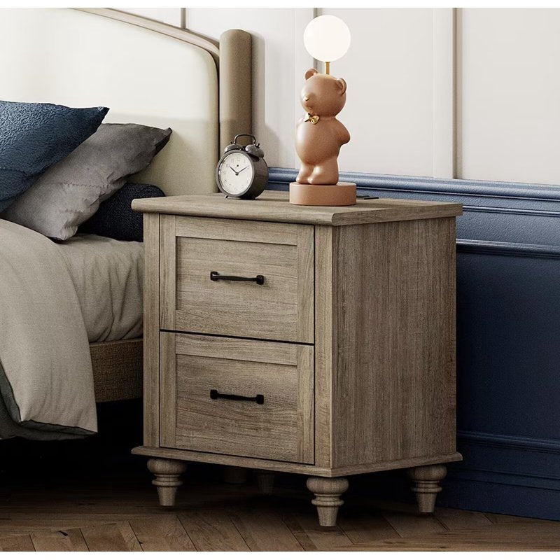 Grey Side Table with 2 Drawers and Charging Station