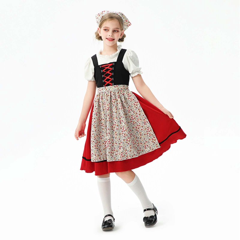 Girls Farmhouse Style Dress Set with Variation Relaxed Fit 7-8Y Red - Toddler Kids Outfits