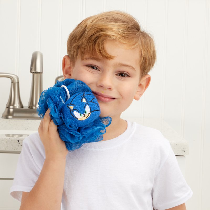 Kids Bath Loofah Pouf Sonic The Hedgehog Blue - Gentle Exfoliating Sponge