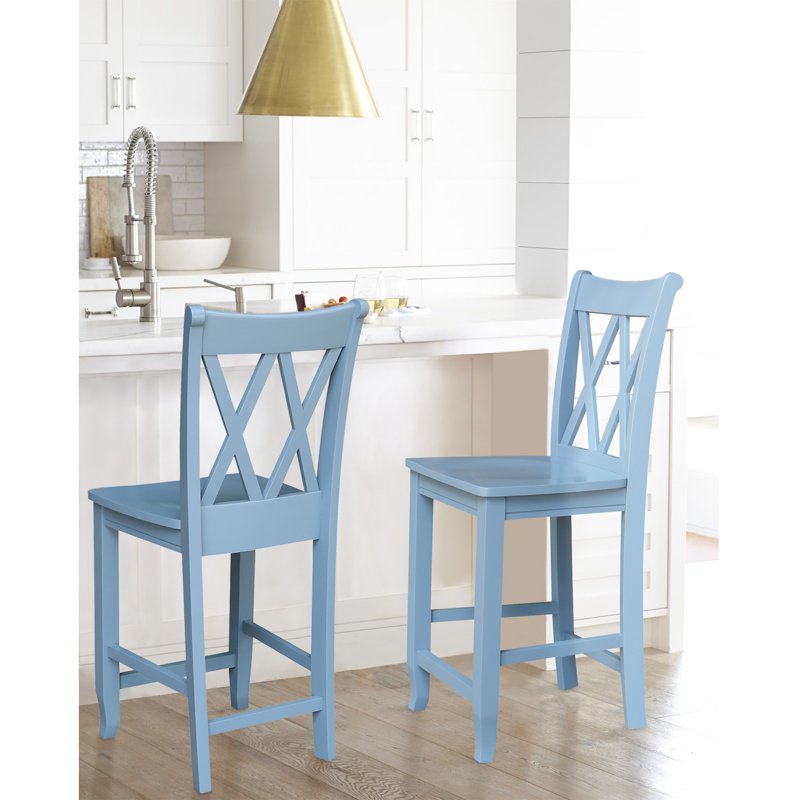Solid Wood Double X-Back Counter Stool - Smoked Blue - 24" Height