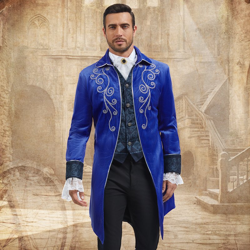 Medieval Steampunk Tailcoat for Men Gothic Victorian Frock Coat - Blue XXL