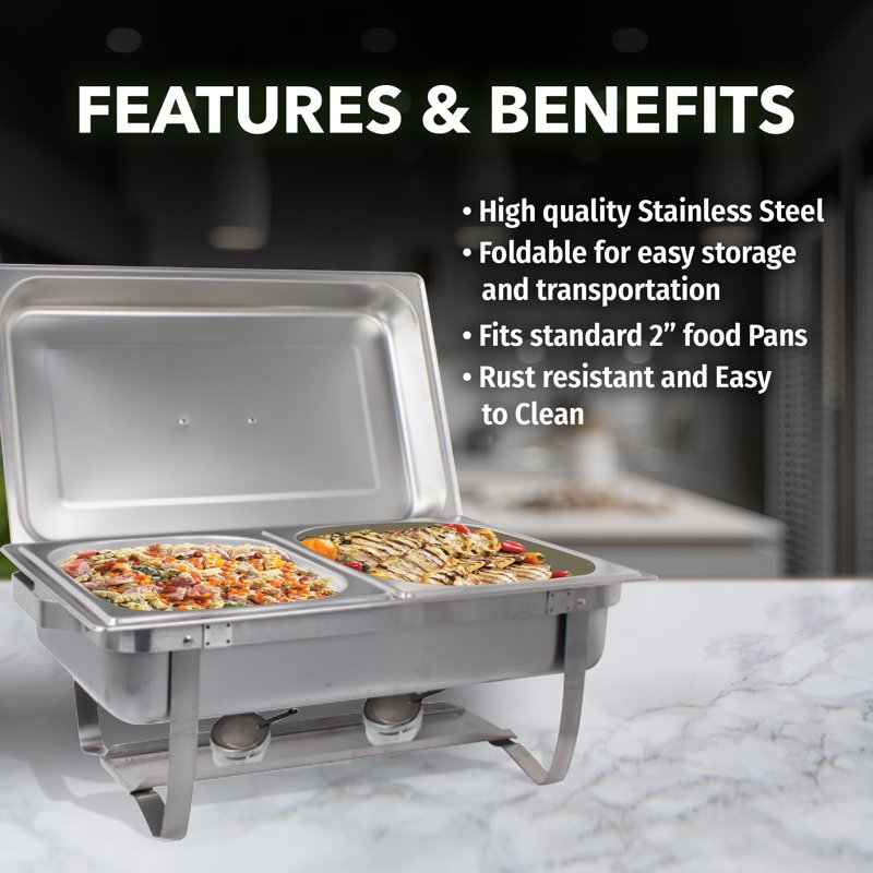 8-Quart Stainless Steel Foldable Frame Buffet Chafer Set - 2 Pack