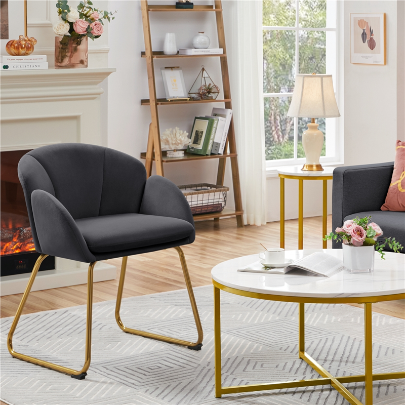 Glam Velvet Accent Chair with Gold Metal Legs - Dark Gray