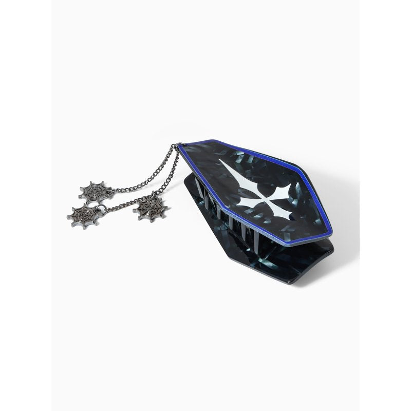 Halloween Coffin Claw Hair Clip with Spiderweb Charm - Multicolor, 1 Piece