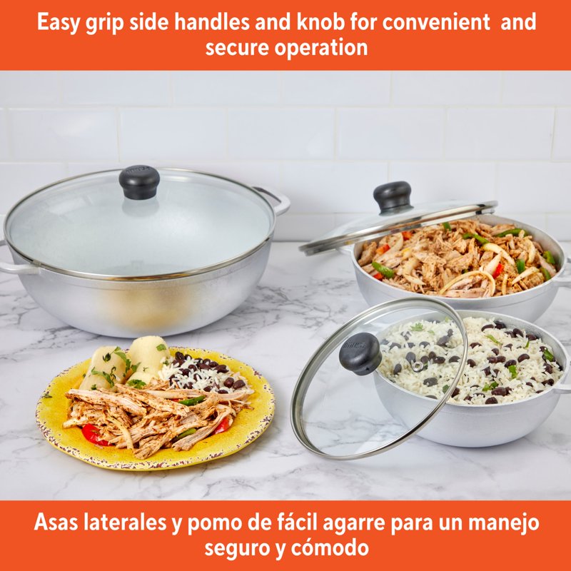 3-Piece Cast Aluminum Caldero Set with Glass Lids - 1.5/2.5/5.2Qt