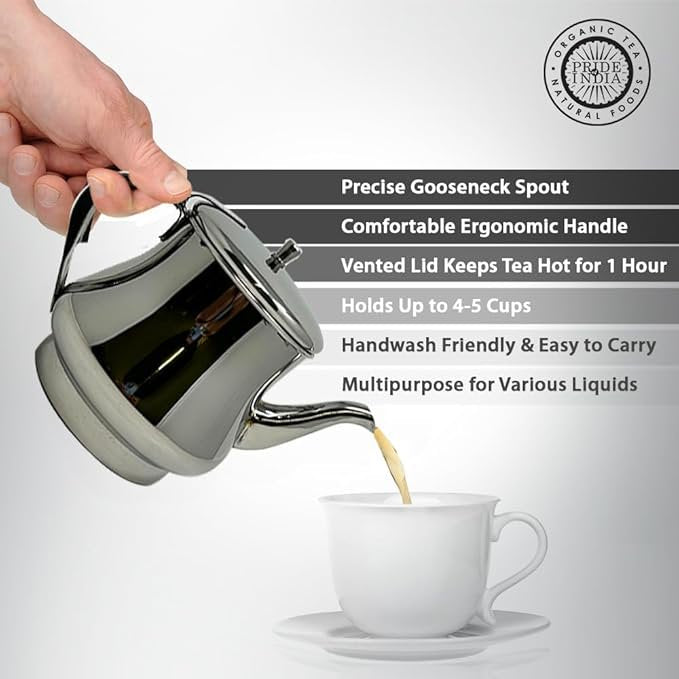 Gooseneck Tea Pot - Stainless Steel, 32 Fl. Oz. (4-5 Cups) & 18 Fl. Oz. (2-3 Cups)