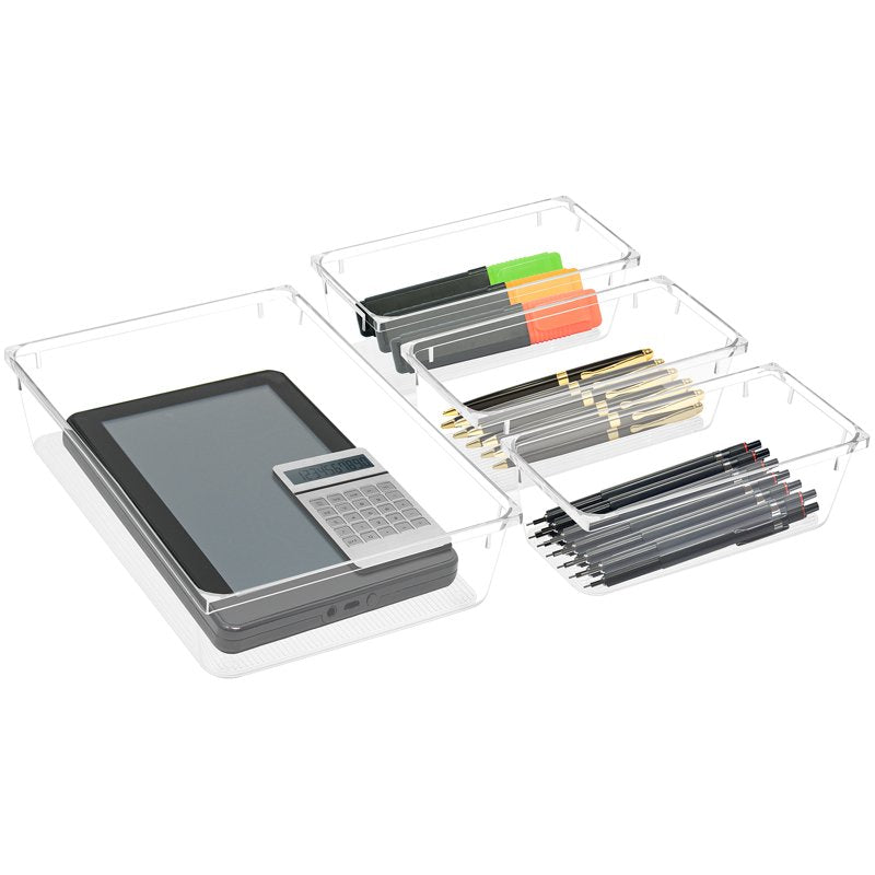 4-Piece Clear Acrylic Drawer Organizer Set, Stackable Storage Bins