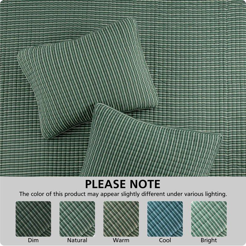 Cotton-Rich Jersey Quilt King Reversible Green Stripe Bedding