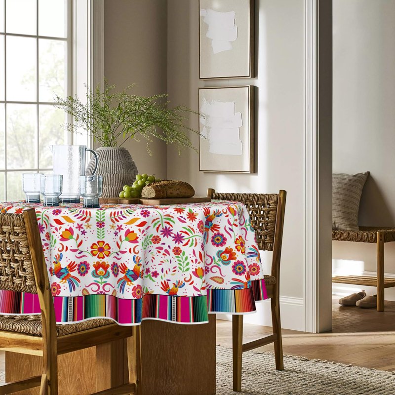 Halloween Fiesta Round 70 Inch Tablecloth - Multi Color Washable Party Decor