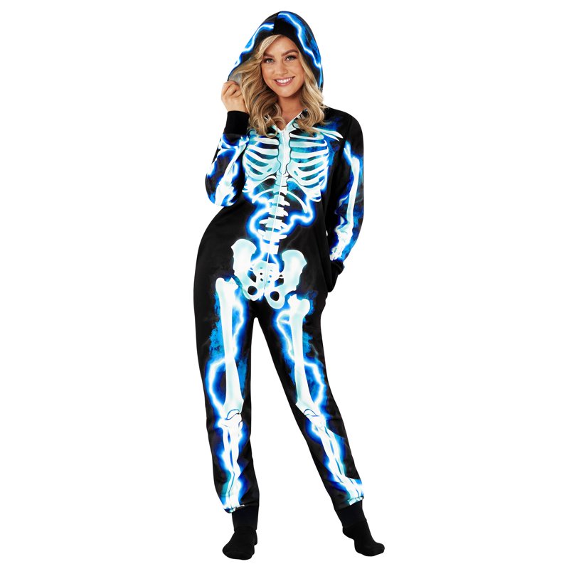 Electric Skeleton Halloween Costume Women - Size L - Striking Blue Print