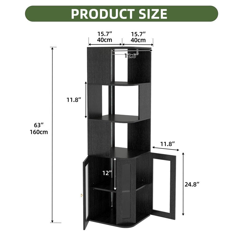 5 Tier Corner Bar Cabinet with LED Lights & Glass Holder - Black