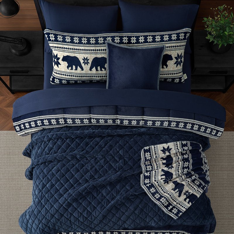 King Navy Blue Velvet Corduroy Quilt 104x94 Inches - Cozy Microfiber Bedding