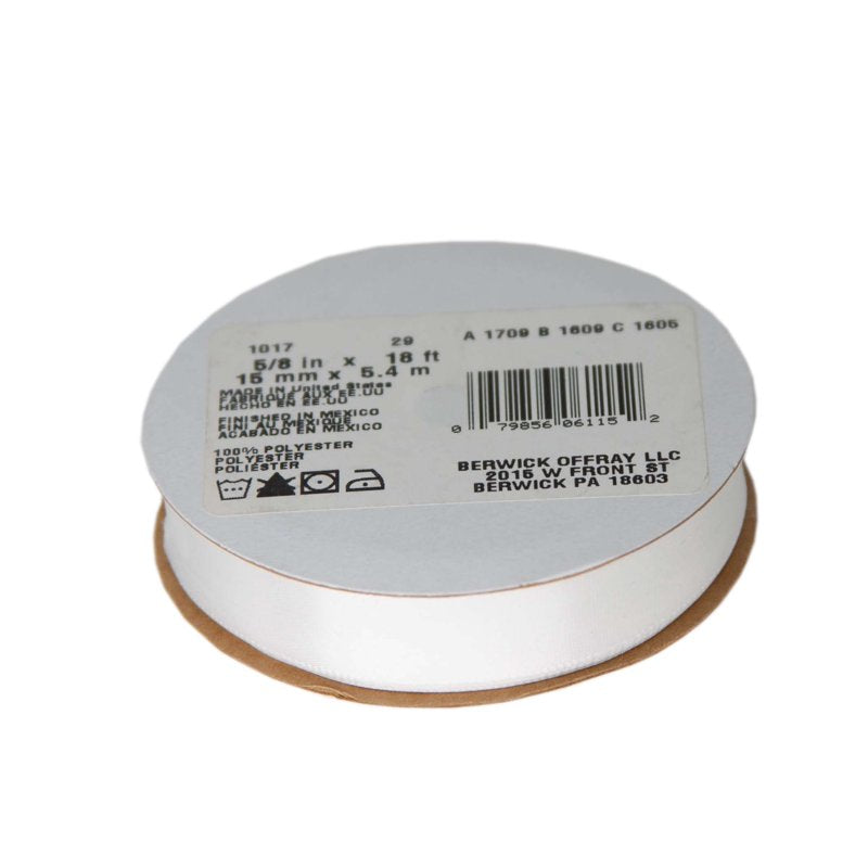 Offray 5/8-Inch x 18 Feet Satin Ribbon - White, Single Face Craft Trim