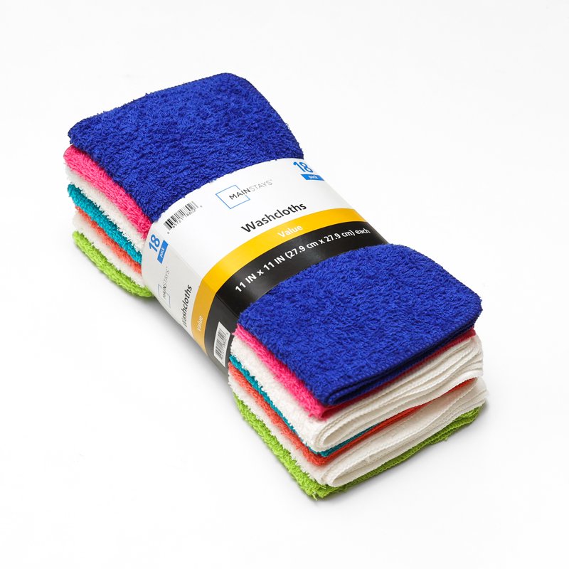 Mainstays 18-Pack White Cotton Washcloths - Blue Atoll Variation