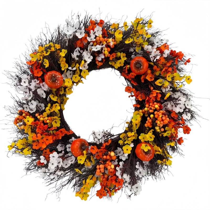 Fall Wreath for Front Door Halloween Thanksgiving Artificial Autumn Decor D-9