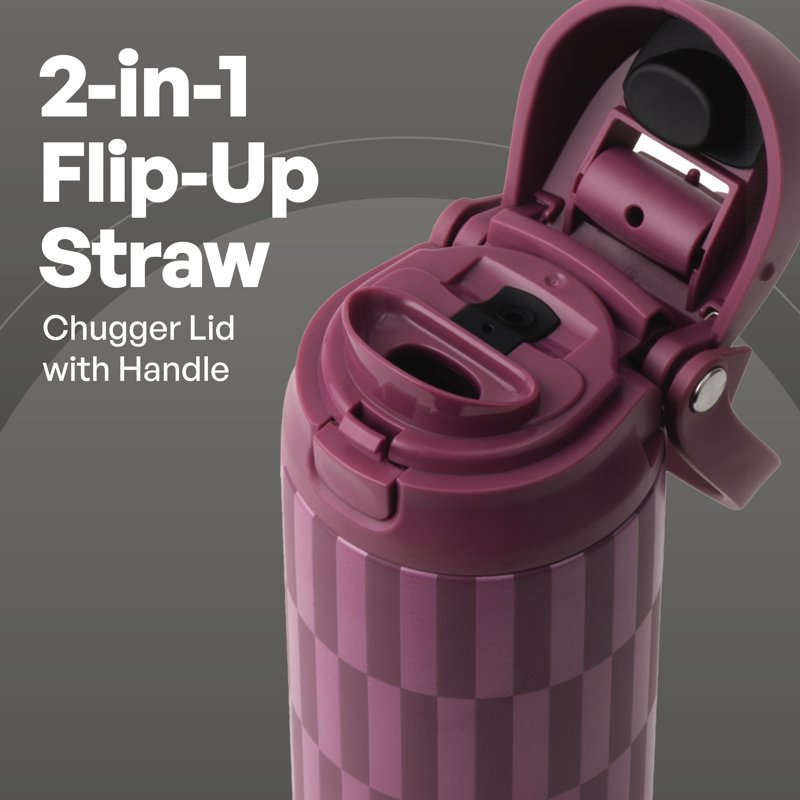 24oz Insulated Stainless Steel Water Bottle - Berry Print, 2-in-1 Lid