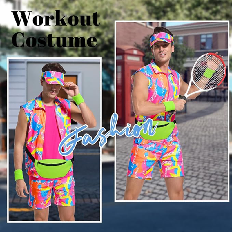 80s Men Workout Costume Set - S Size, Halloween Cosplay, Activewear