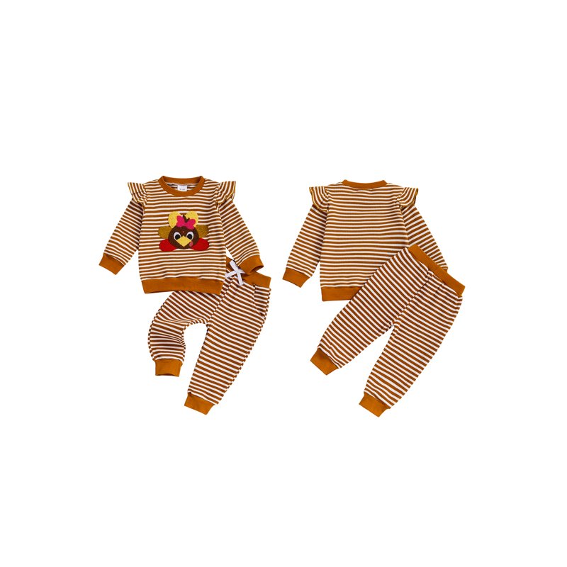 Baby Girl Pants Set with Pumpkin Embroidery & Striped Sweatpants - Style 32, 0-6 Months